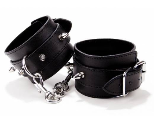 Чёрные кожаные наручники с шипами Spiked Leather Handcuffs
