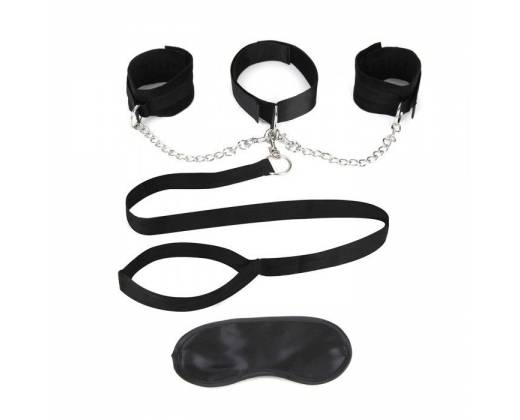 Чёрный ошейник с наручниками и поводком Collar Cuffs & Leash Set