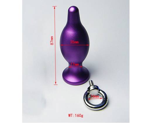 Фиолетовая металлическая анальная пробка с колечком - 8,7 см.