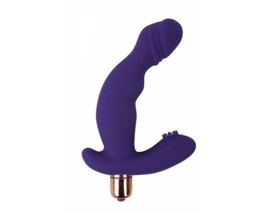 Фиолетовый силиконовый изогнутый вибромассажер с отростком