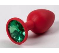Красная анальная втулка с зеленым кристаллом - 7,3 см.