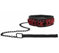 Красно-черный широкий ошейник с поводком Luxury Collar with Leash