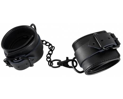 Чёрные полиуретановые наручники с цепочкой