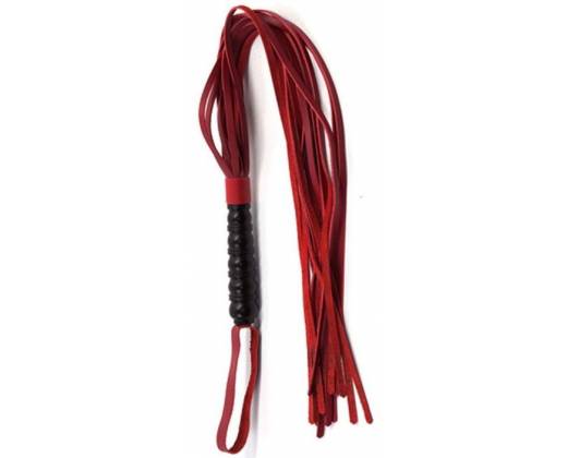 Красная многохвостовая плеть с черной ручкой - 82 см.