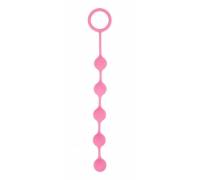 Розовая анальная цепочка с кольцом-ограничителем - 23 см.