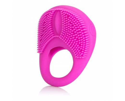 Розовое эрекционное кольцо с щеточкой и вибрацией Silicone Intimacy Enhancer