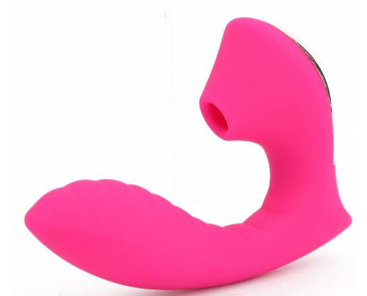 Ярко-розовый вибромассажёр с вакуумной стимуляцией Vaginal & Suction Lover