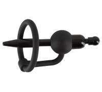 Черный силиконовый дилятор с вибрацией и кольцом PenisPlug with a Glans Ring & Vibration