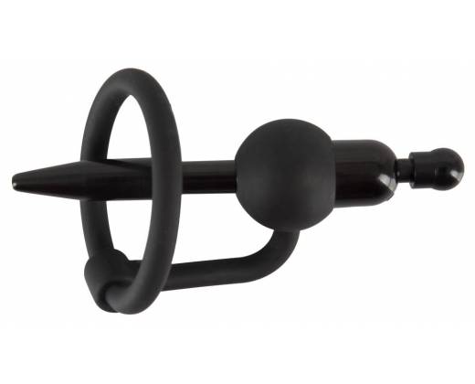 Черный силиконовый дилятор с вибрацией и кольцом PenisPlug with a Glans Ring & Vibration