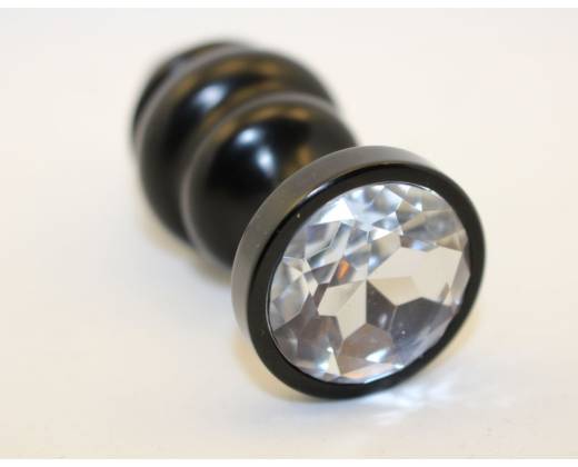 Черная фигурная анальная пробка с прозрачным кристаллом - 8,2 см.