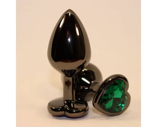 Чёрная пробка с зеленым сердцем-кристаллом - 7 см.