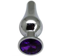 Серебристая анальная пробка с фиолетовым кристаллом - 9,4 см.