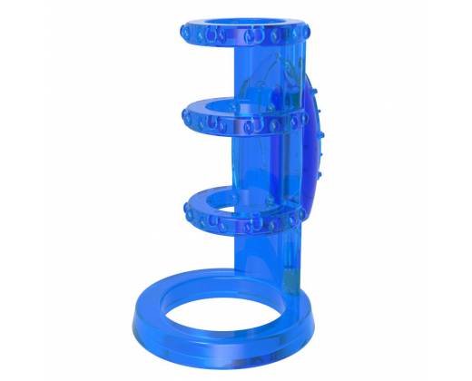 Синяя насадка-клетка с вибрацией Vibrating Cock Cage - 7,6 см.