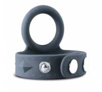 Темно-серое эрекционное кольцо с утяжкой для мошонки - размер S-M