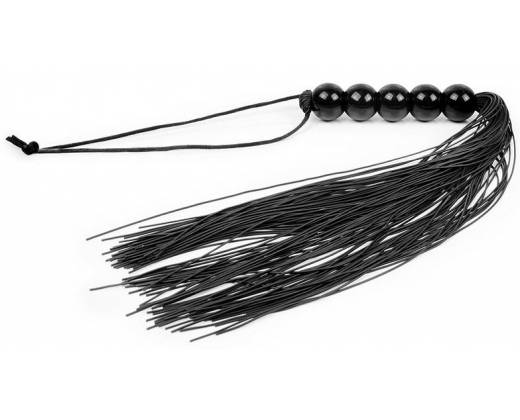 Черная многохвостая плеть с рукоятью-шариками - 35 см.