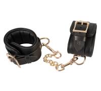 Черные наручники Leather Handcuffs на карабинах