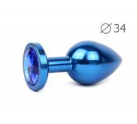 Коническая синяя анальная втулка с синим кристаллом - 8,2 см.