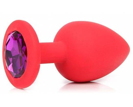 Красная анальная пробка с фиолетовым кристаллом - 9,5 см.