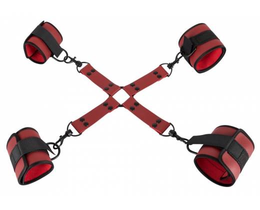Красно-черная фиксация крестовая для рук и ног Bondage Set