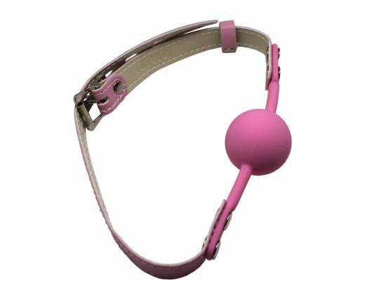 Розовый силиконовый кляп-шарик с фиксацией и замочком