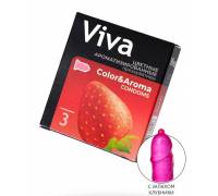 Цветные презервативы VIVA Color&Aroma с ароматом клубники - 3 шт.