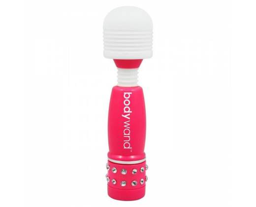 Розово-белый жезловый мини-вибратор с кристаллами Mini Massager Neon Edition
