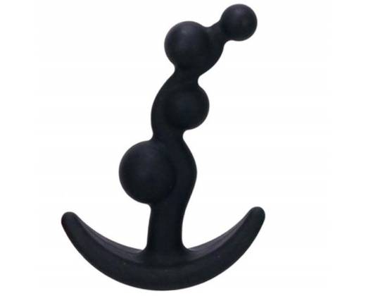 Чёрный анальный стимулятор с шариками Smiling Butt Plug - 8,9 см.