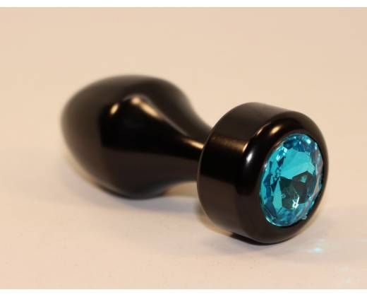 Чёрная анальная пробка с голубым кристаллом - 7,8 см.