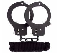 Чёрные наручники из листового металла в комплекте с веревкой BONDX METAL CUFFS&LOVE ROPE SET