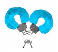 Голубые неоновые наручники с мехом