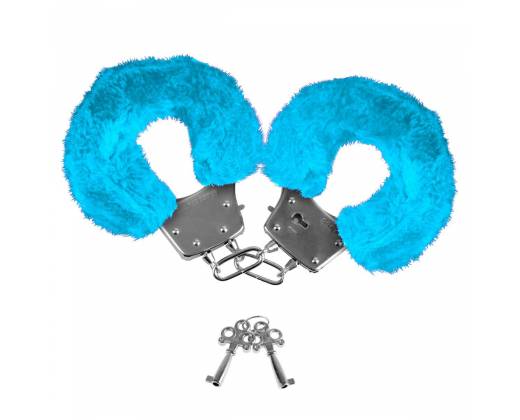 Голубые неоновые наручники с мехом