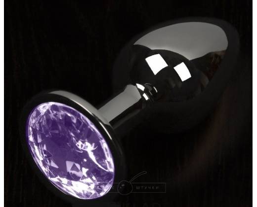 Графитовая анальная пробка с фиолетовым кристаллом - 8,5 см.