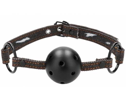 Кляп-шарик With Roughend Denim Straps с черными джинсовыми ремешками