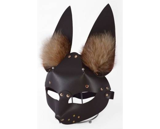 Коричневая маска "Зайка" с меховыми ушками