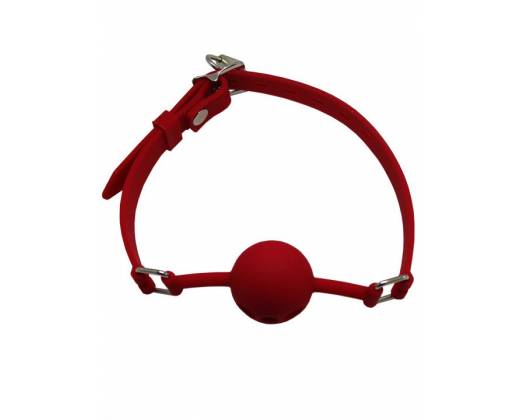 Красный дышащий силиконовый кляп-шарик с фиксацией и замочком