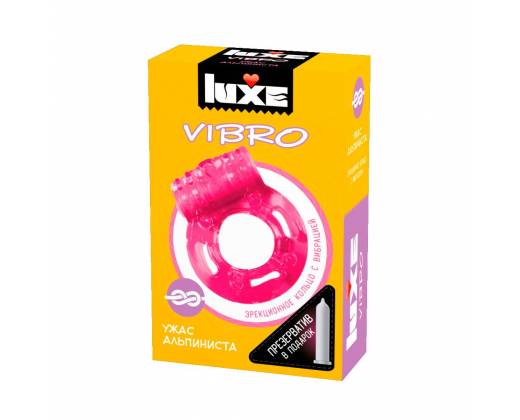 Розовое эрекционное виброкольцо Luxe VIBRO "Ужас Альпиниста" + презерватив