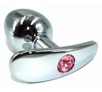 Серебристая анальная пробка для ношения из нержавеющей стали с розовым кристаллом - 8 см.