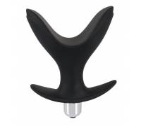 Чёрная анальная V-образная пробка Black Velvets Vibrating Anchor Plug с вибрацией - 10,3 см