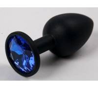 Чёрная анальная втулка с синим кристаллом - 7,3 см.