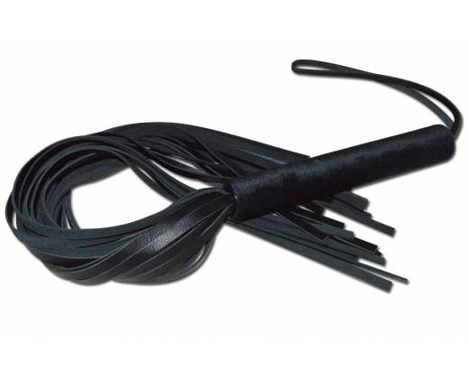Чёрная кожаная плеть с жесткой ручкой - 63 см.