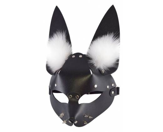 Черная маска "Зайка" с меховыми ушками