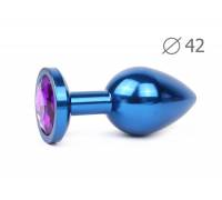 Коническая синяя анальная втулка с кристаллом фиолетового цвета - 9,3 см.