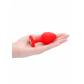 Красная анальная пробка с прозрачным стразом Large Ribbed Diamond Heart Plug - 8 см