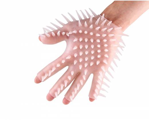 Прозрачная перчатка с рельефом для мастурбации