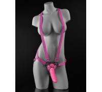 Розовая страпон-система 7" Strap-On Suspender Harness Set с реалистичной насадкой - 19 см.