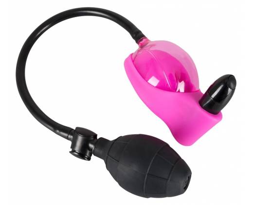 Розово-чёрная помпа с вибрацией для клитора