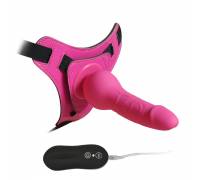Розовый страпон 10 Mode Vibrations 6.3" Harness Silicone Dildo - 15,5 см.