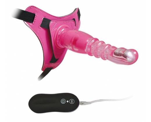 Розовый страпон на трусиках с вибрацией 10Mode Vibrations Harness-G spot Dong - 18,7 см.
