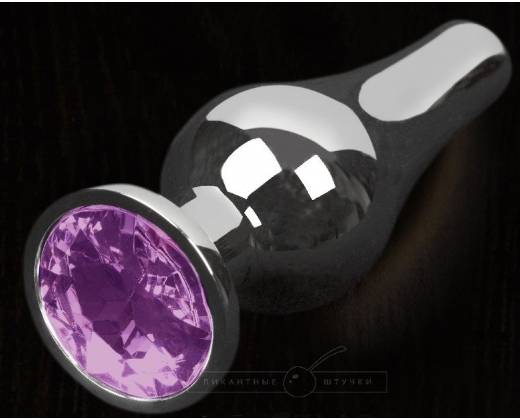 Серая анальная пробка с фиолетовым кристаллом - 8,5 см.