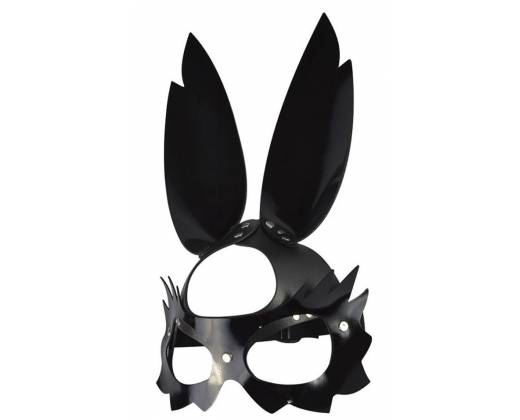 Черная лаковая кожаная маска "Зайка" с длинными ушками